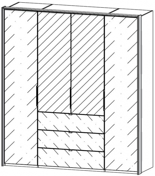 5J52 : 4 Door 3 Drawer Combi Folding Wardrobe with 2 Glass Door and Drawer and 2 Mirror Door with Passepartout