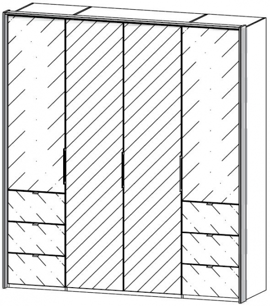 5J53 : 4 Door 6 Drawer Combi Folding Wardrobe with 2 Glass Door and Drawer and 2 Mirror Door with Passepartout