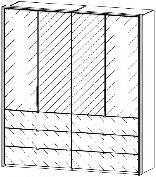 5J54 : 4 Door 6 Drawer Combi Folding Wardrobe with 2 Glass Door and Drawer and 2 Mirror Door with Passepartout