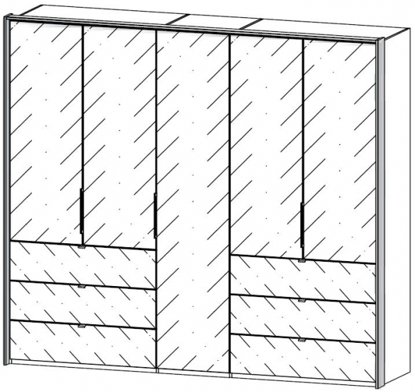 5J56 : 5 Door 6 Drawer Glass Combi Folding Wardrobe with Passepartout