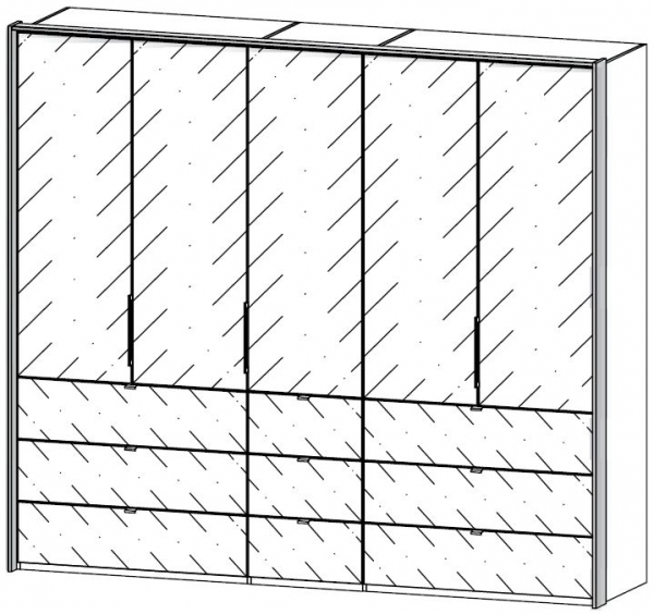 5J57 : 5 Door 9 Drawer Glass Combi Folding Wardrobe with Passepartout