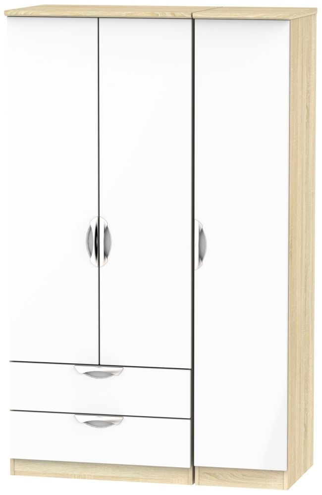 Camden 3 Door 2 Left Drawer Wardrobe - High Gloss White and Bardolino