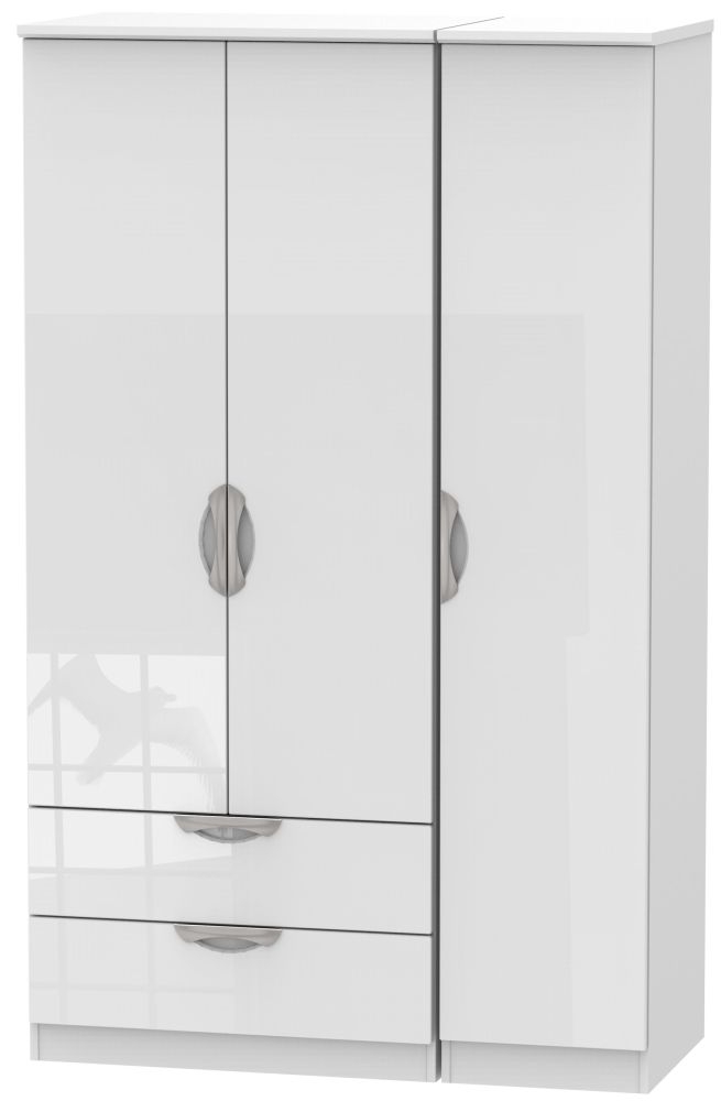 Camden 3 Door 2 Left Drawer Wardrobe - High Gloss White
