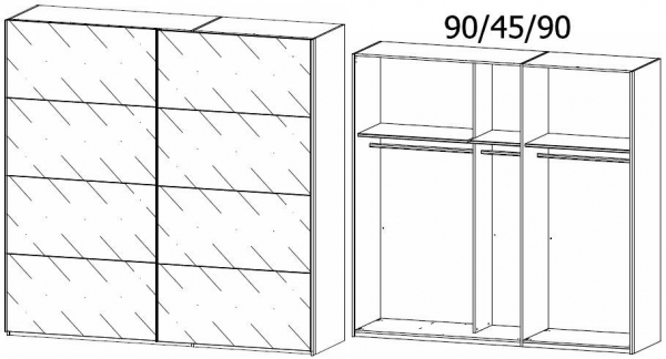 1907 : 2 Grey Mirror Door Sliding Wardrobe and Aluminium Color Handle Strip