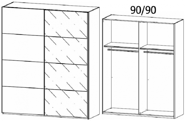 19A1 : 2 Door Sliding Wardrobe with 1 Carcase Color Door and 1 Grey Mirror Door with Carcase Color Handle Strip