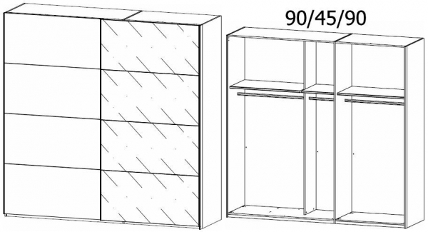 19A2 : 2 Door Sliding Wardrobe with 1 Carcase Color Door and 1 Grey Mirror Door with Aluminium Color Handle Strip