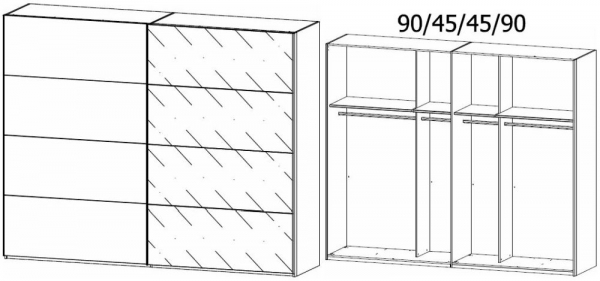 19A3 : 2 Door Sliding Wardrobe with 1 Carcase Color Door and 1 Grey Mirror Door with Aluminium Color Handle Strip