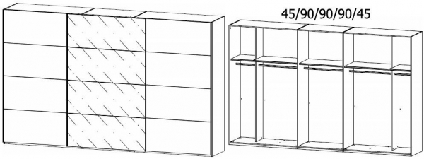 19A5 : 3 Door Sliding Wardrobe with 2 Carcase Color Door and 1 Grey Mirror Door with Carcase Color Handle Strip