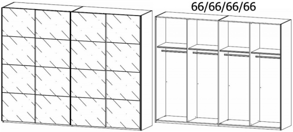 1Z61 : 4 Grey Mirror Door Synchronous Sliding Wardrobe and Carcase Color Handle Strip