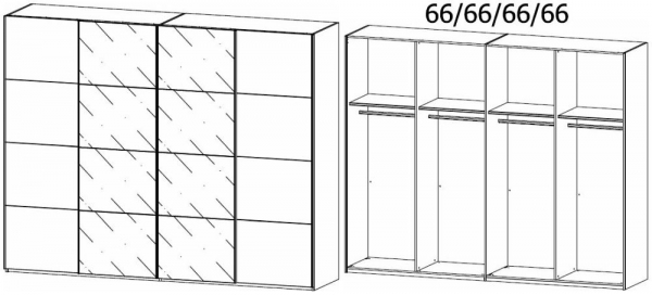 5B68 : 4 Door Synchronous Sliding Wardrobe with 2 Carcase Color Door and 2 Grey Mirror Door with Carcase Color Handle Strip