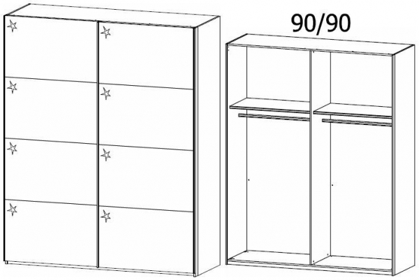 1P00 : 2 Door High Polish Sliding Wardrobe and Chrome Color Handle Strip