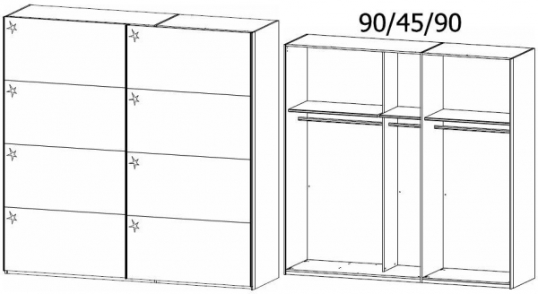 1P03 : 2 Door High Polish Sliding Wardrobe and Chrome Color Handle Strip