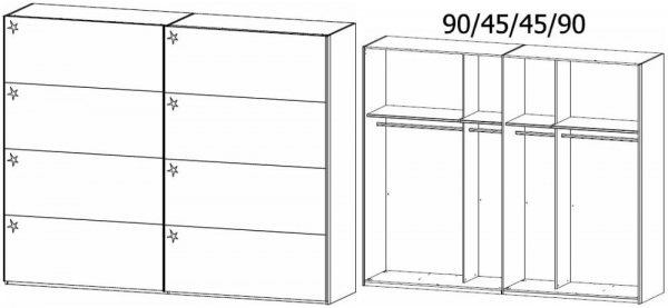 1P04 : 2 Door High Polish Sliding Wardrobe and Chrome Color Handle Strip