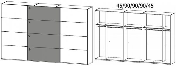 1PB8 : 3 Door Sliding Wardrobe with 2 Carcase Color Door and 1 High Polish Door with Chrome Color Handle Strip