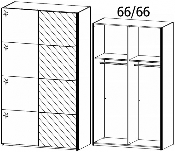 1T28 : 2 Door Sliding Wardrobe with 1 High Polish Door and 1 Mirror Door with Chrome Color Handle Strip