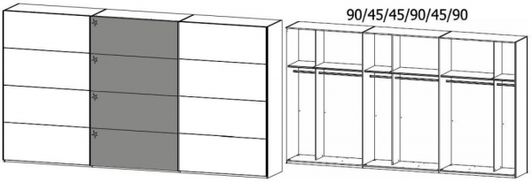 4B29 : 3 Door Sliding Wardrobe with 2 Carcase Color Door and 1 High Polish Door with Chrome Color Handle Strip
