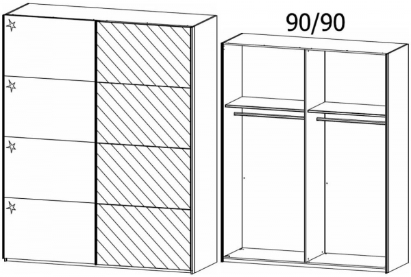 5P00 : 2 Door Sliding Wardrobe with 1 High Polish Door and 1 Mirror Door with Carcase Color Handle Strip