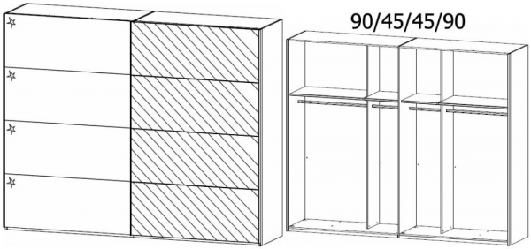 5P02 : 2 Door Sliding Wardrobe with 1 High Polish Door and 1 Mirror Door with Aluminium Color Handle Strip