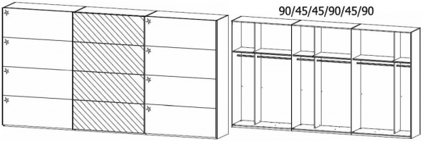 5P04 : 3 Door Sliding Wardrobe with 2 High Polish Door and 1 Mirror Door with Aluminium Color Handle Strip