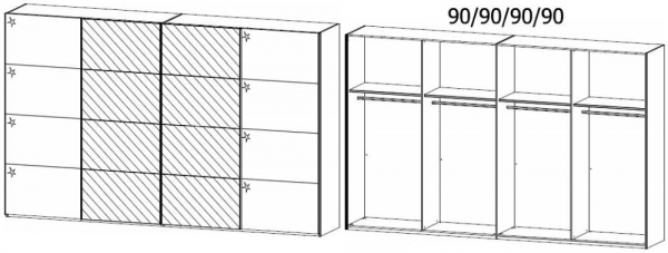 5P12 : 4 Door Synchronous Sliding Wardrobe with 2 High Polish Door and 2 Mirror Door with Carcase Color Handle Strip