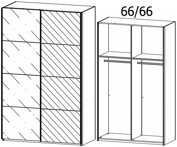 1920 : 2 Door Sliding Wardrobe with 1 Glass Door and 1 Mirror Door with Aluminium Color Handle Strip