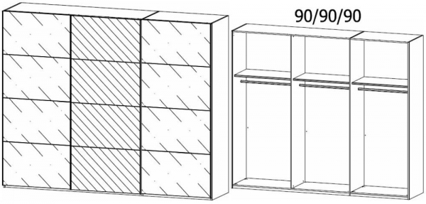1924 : 3 Door Sliding Wardrobe with 2 Glass Door and 1 Mirror Door with Aluminium Color Handle Strip