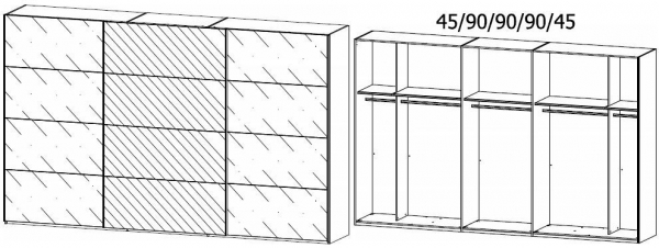 1926 : 3 Door Sliding Wardrobe with 2 Glass Door and 1 Mirror Door with Carcase Color Handle Strip