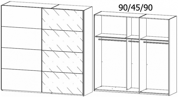19A2 : 2 Door Sliding Wardrobe with 1 Carcase Door and 1 Glass Door with Carcase Color Handle Strip