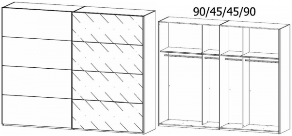 19A3 : 2 Door Sliding Wardrobe with 1 Carcase Door and 1 Glass Door with Aluminium Color Handle Strip