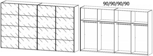 1Z07 : 4 Glass Door Synchronous Sliding Wardrobe and Chrome Color Handle Strip