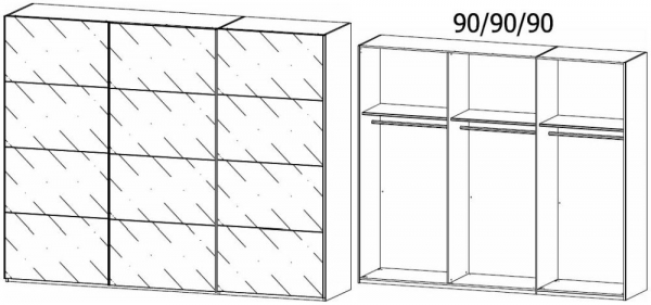590Y : 3 Glass Door Sliding Wardrobe and Chrome Color Handle Strip