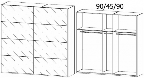 5927 : 2 Glass Door Sliding Wardrobe and Carcase Color Handle Strip
