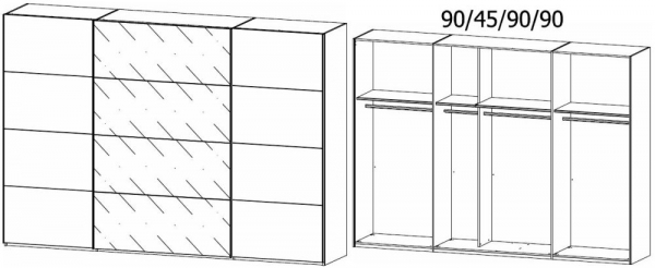 59G0 : 3 Door Sliding Wardrobe with 2 Carcase Color Door and 1 Glass Door with Aluminium Color Handle Strip
