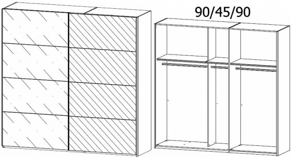 59S6 : 2 Door Sliding Wardrobe with 1 Glass Door and 1 Mirror with Chrome Color Handle Strip