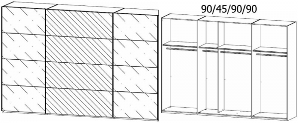 59X7 : 3 Door Sliding Wardrobe with 2 Glass Door and 1 Mirror with Aluminium Color Handle Strip