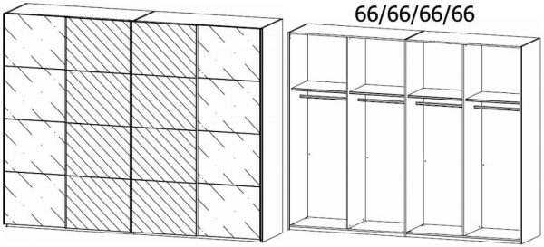 59Y0 : 4 Door Synchronous Wardrobe with 2 Glass Door and 2 Mirror with Carcase Color Handle Strip