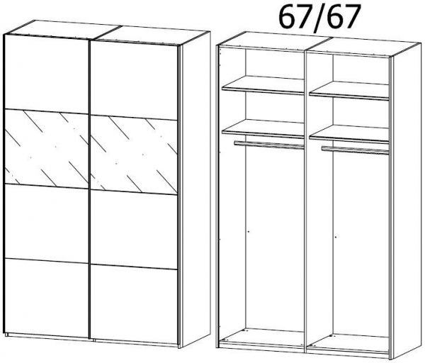 41H4 : 2 Door Sliding Wardrobe with Color Front and High Polish Inlay Panel in Application and Carcase Color Handle