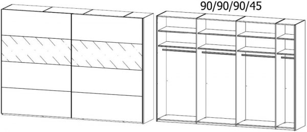 5R95 : 2 Door Sliding Wardrobe with Color Front and Color Glass Inlay Panel in Application and Carcase Color Handle