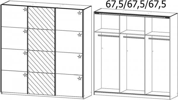 0J29 : 3 Door Sliding Wardrobe with 1 Mirror Door and Chrome Color Handle Strips