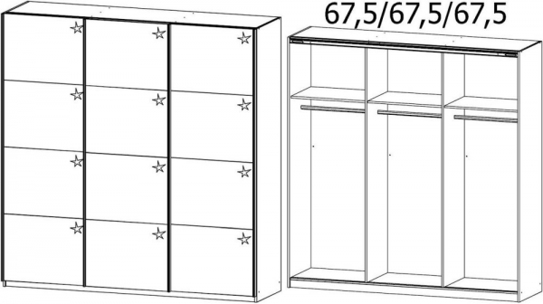 43H0 : 3 Door Sliding Wardrobe with Carcase Color Handle Strips