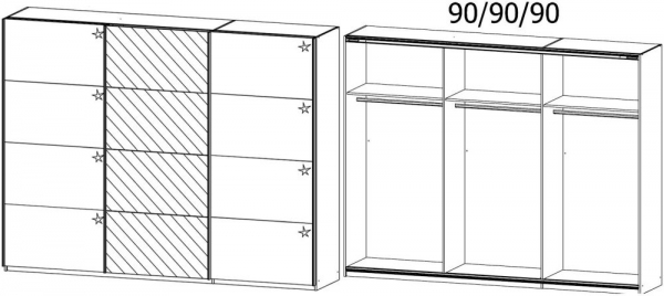 5545 : 3 Door Sliding Wardrobe with 1 Mirror Door and Carcase Color Handle Strips