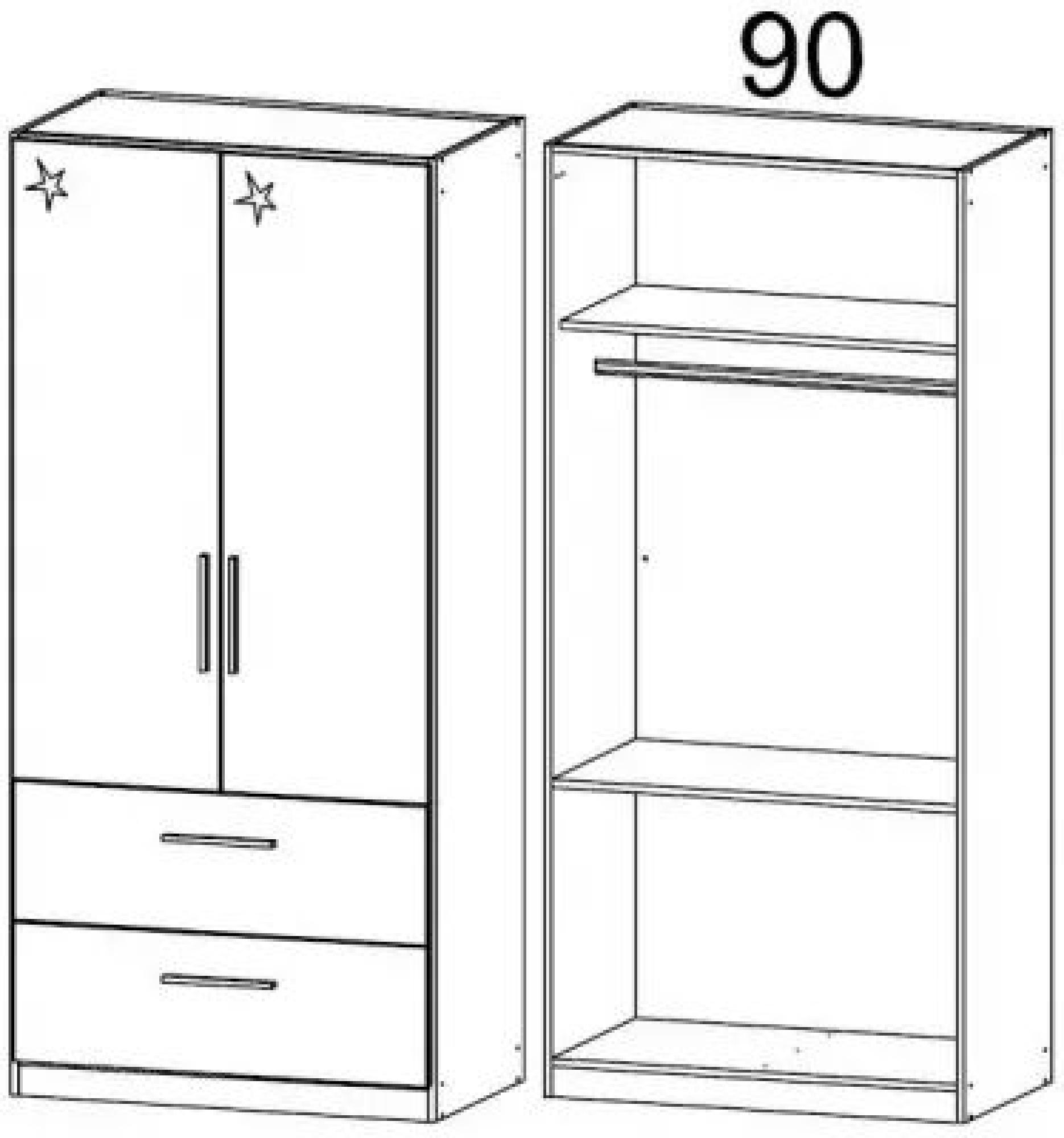0V5F : 2 High Polish Door 2 Drawer Combi Wardrobe