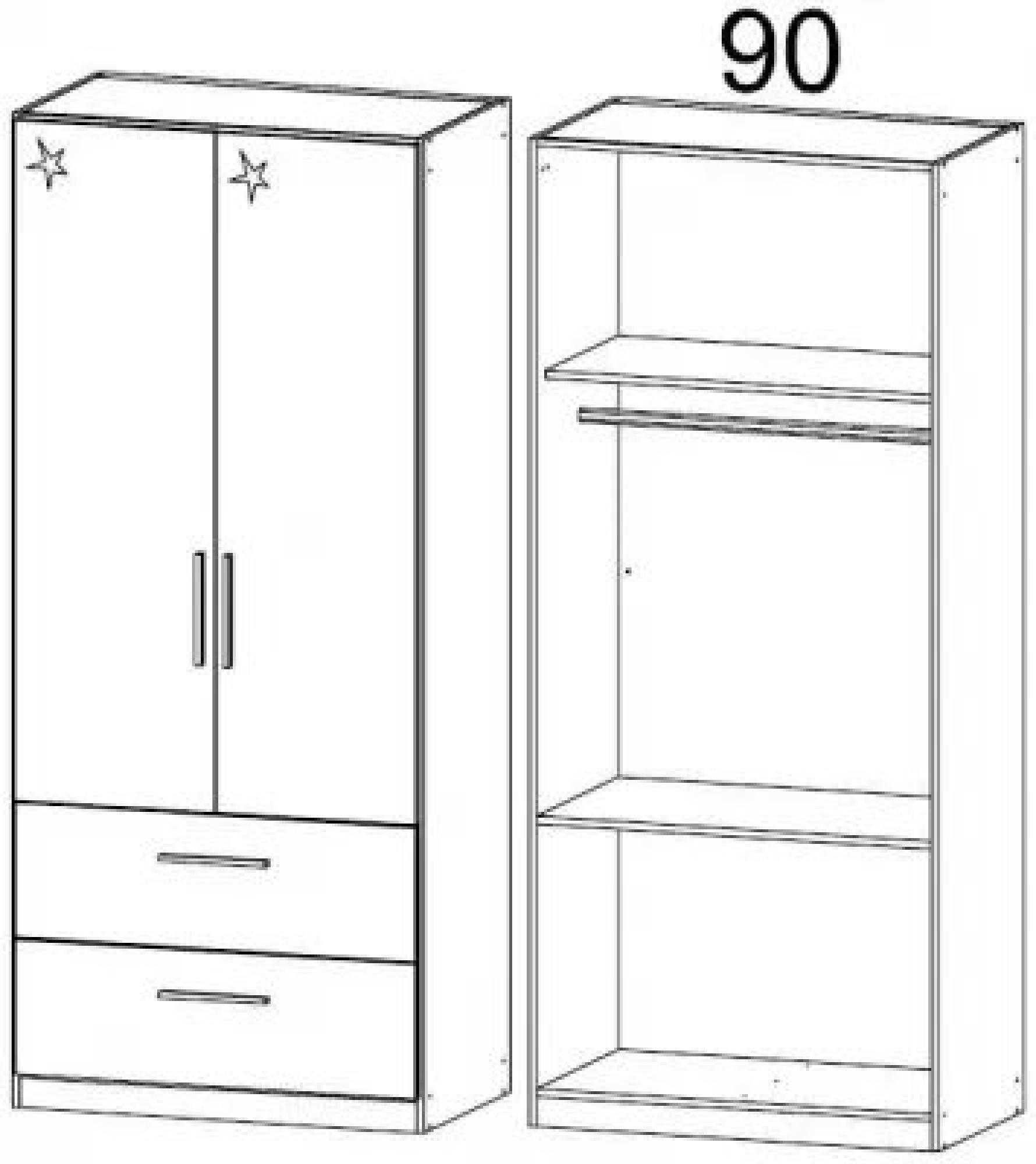 0V6F : 2 High Polish Door 2 Drawer Combi Wardrobe