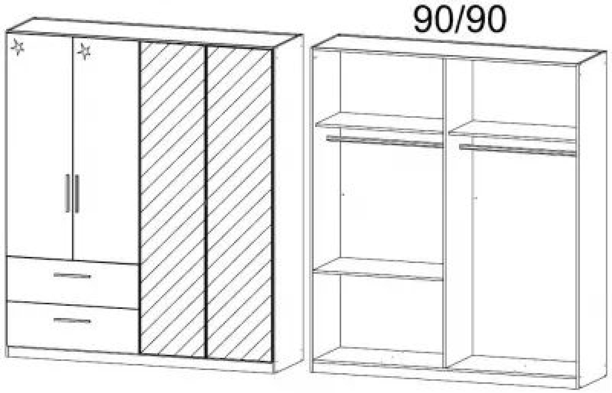 0V6R : 4 Door 2 Drawer Combi Wardrobe with 2 High Polish Door and 2 Mirror Door