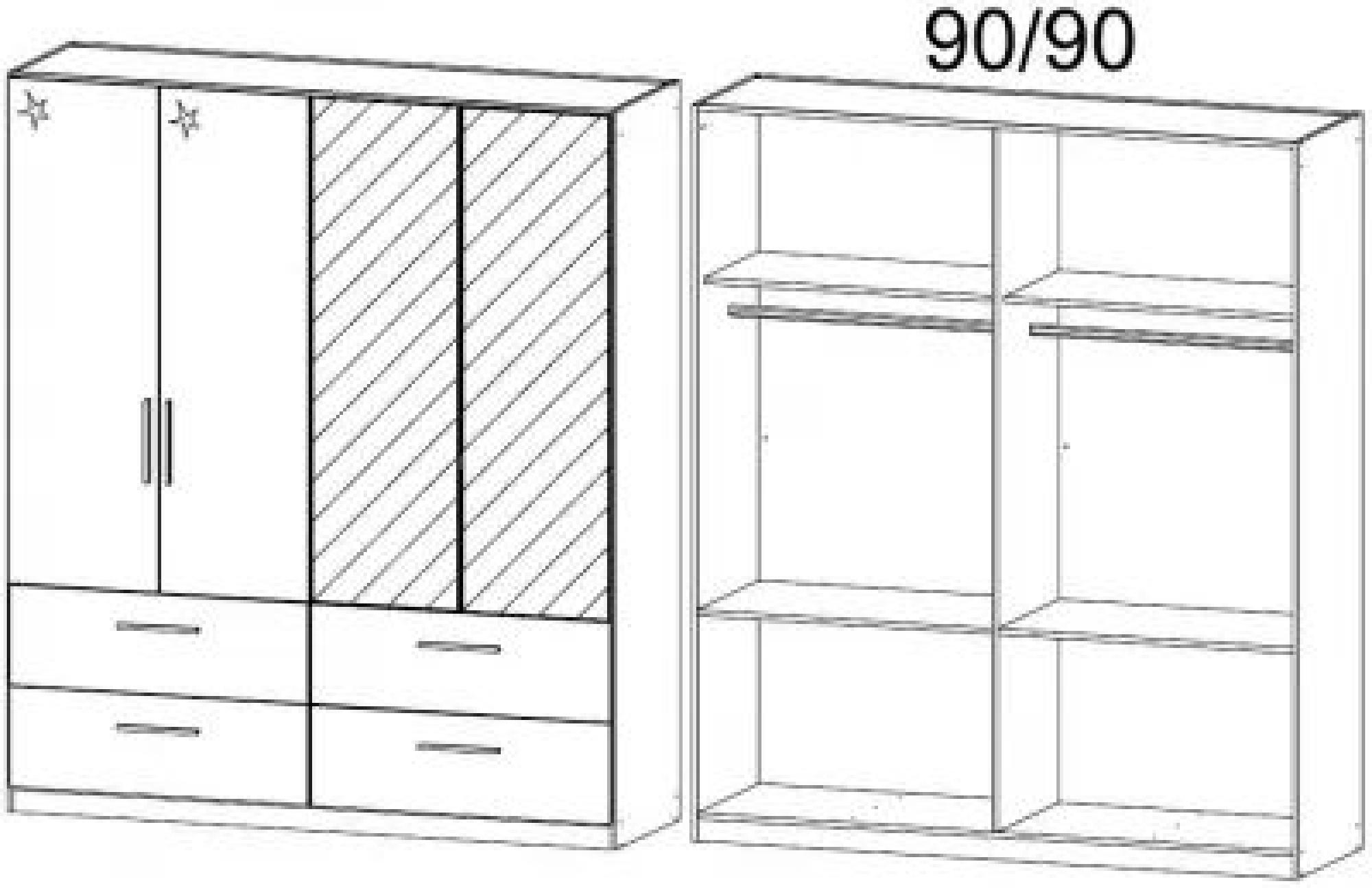 0V6S : 4 Door 4 Drawer Combi Wardrobe with 2 High Polish Door and 2 Mirror Door