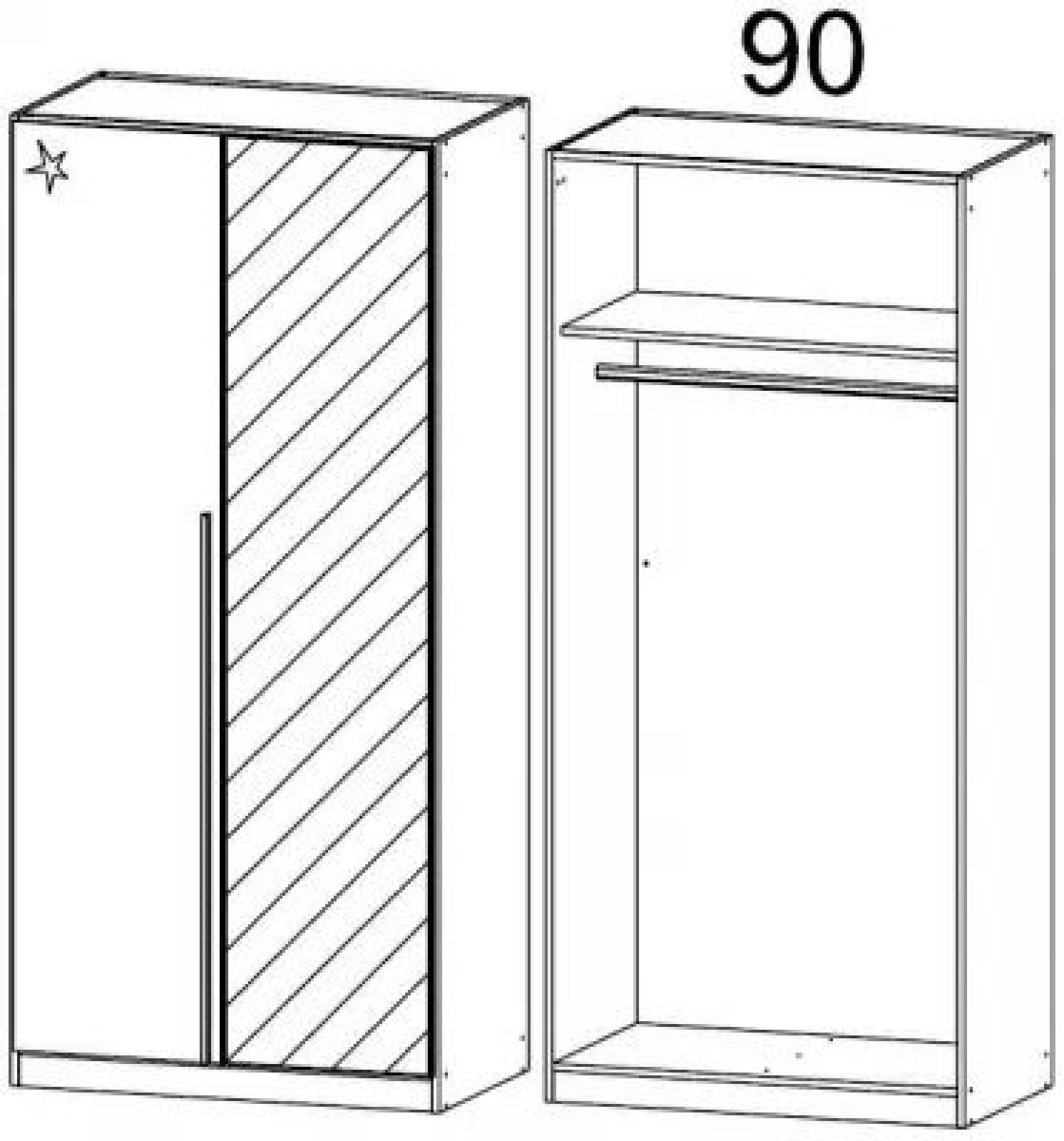 277D : 2 Door Wardrobe with 1 High Polish Door and 1 Mirror Door