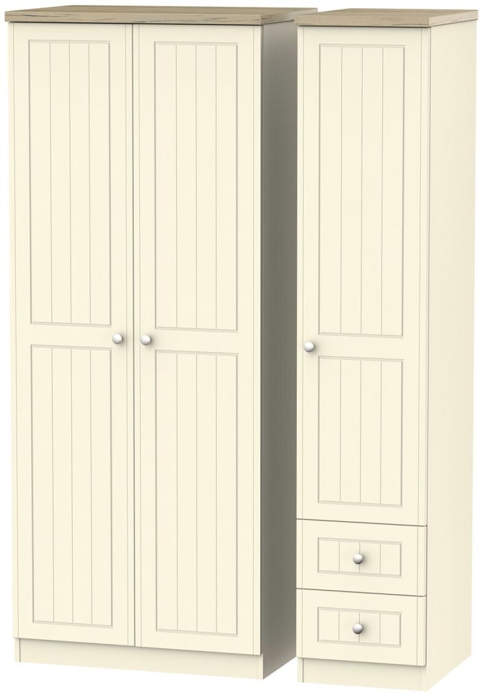 Vienna Cream Ash 3 Door 2 Right Drawer Wardrobe