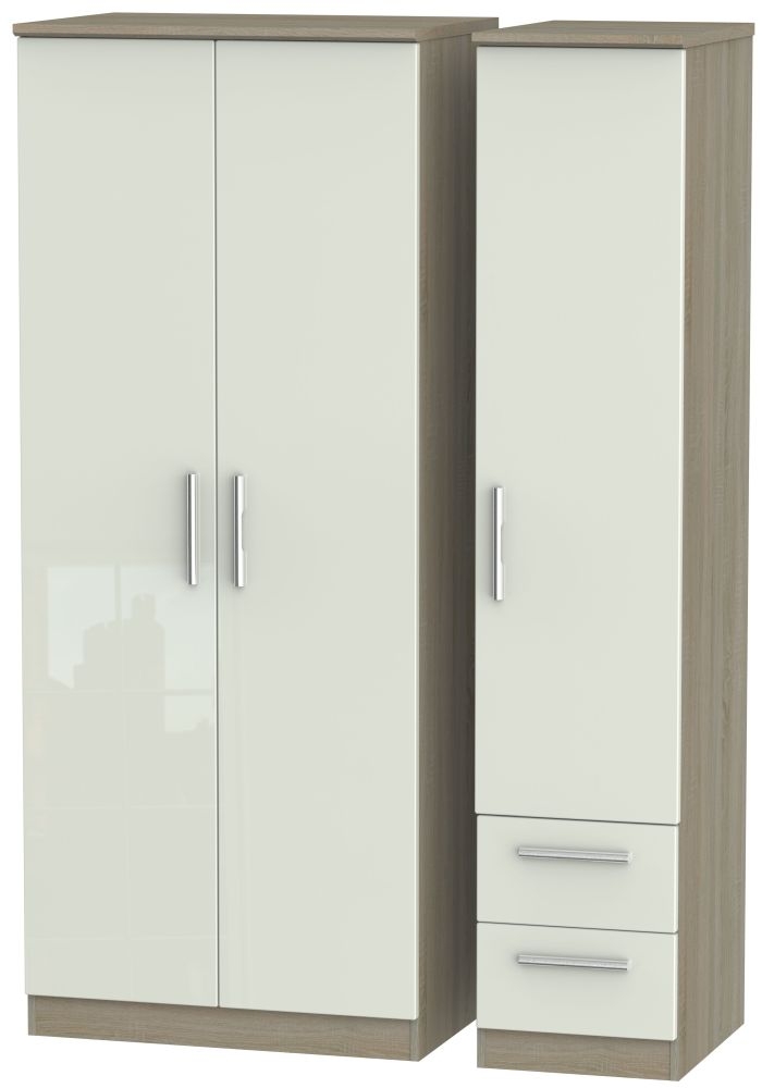 Knightsbridge 3 Door 2 Right Drawer Wardrobe - High Gloss Kaschmir and Darkolino