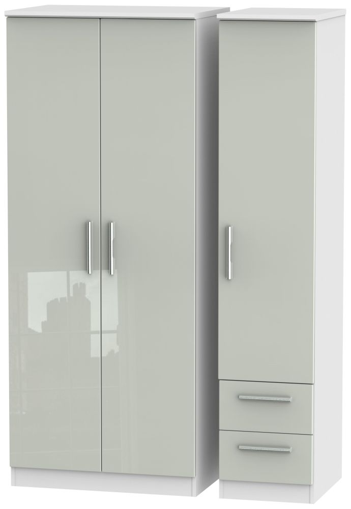 Knightsbridge 3 Door 2 Right Drawer Wardrobe - High Gloss Kaschmir and White