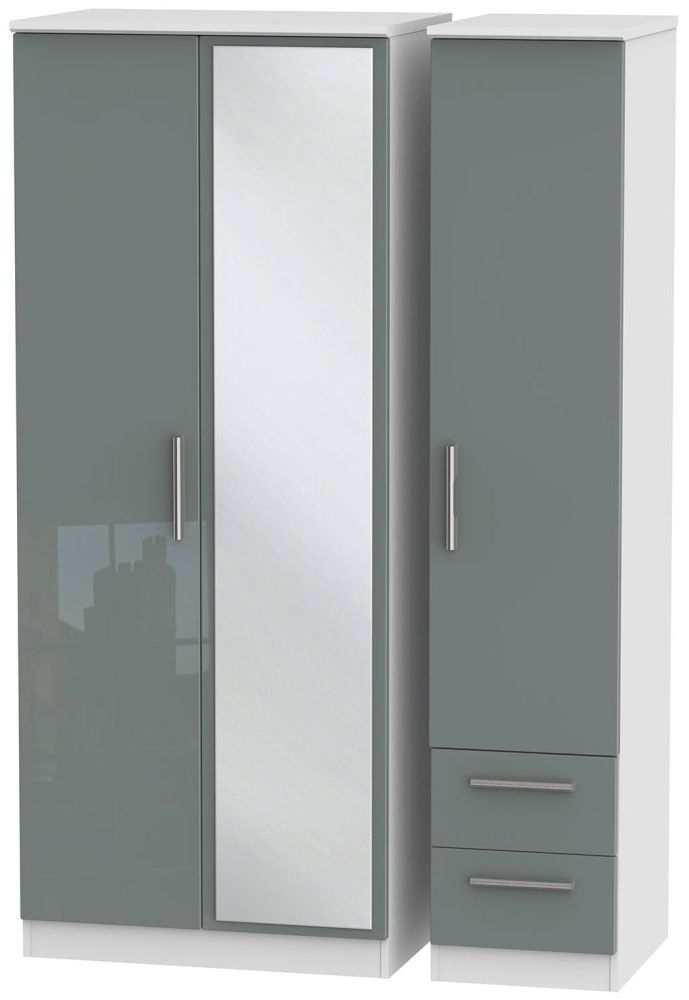 Knightsbridge 3 Door 2 Right Drawer Combi Wardrobe - High Gloss Grey and White